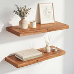 24 Inch Floating Shelves, Solid Wood Wall Shelves, 8 Inch Deep Floating Shelf – for Bathroom, Bedroom, Living Room, Kitchen, Home Decor & Storage, Heavy-Duty Wooden Shelf Wall-Mounted, Set of 2