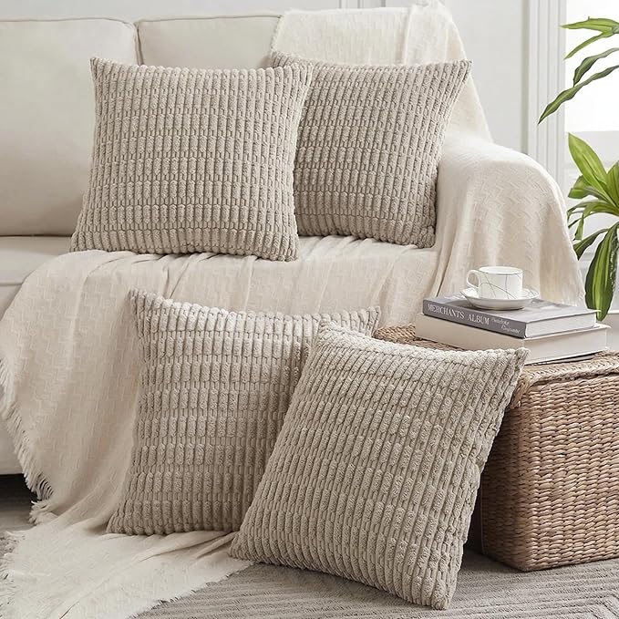 Fancy Homi 4 Packs Decorative Throw Pillow Covers for Living Room Couch Bed, Modern Farmhouse Boho Home Décor Accent Cushion Case, 14" x 14", Taupe