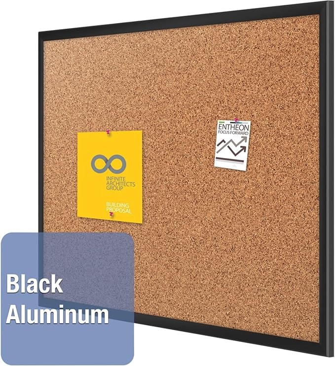 Quartet Cork Bulletin Board 72"W x 48"H Pin Board, Black Aluminum Frame (2307B)