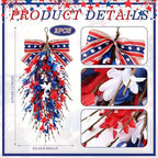 2 PCS 24'' Patriotic American Swag for Front Door 4th of July Teardrop Swags Independence Day Swags Wreath Red White Blue Flag Forsythia Flowers Hanging Swag for Memorial Day Flag Day Cabinet Decor