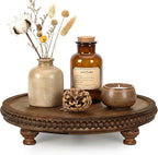 EOSAHR Beaded Round Display Riser for Room Decor – 3-Leg Wooden Pedestal Stand for Coffee Table, Cake Stand, Perfume & Vanity Organizer – Boho Home Decor for Living Room (Vintage Brown)