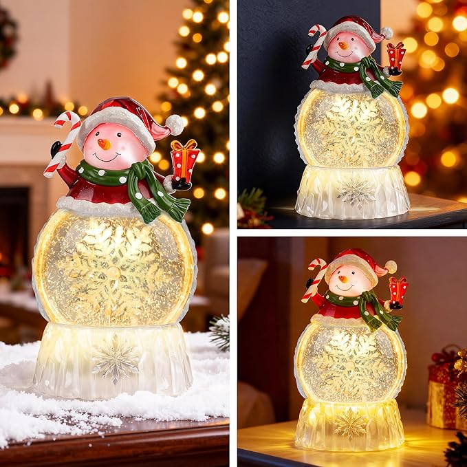 Musical Snow Globe,Lighted Snowman Snow Globes, LED Lights and Swirling Glitter, Christmas Snow Globes Music Box, Decoration for Adults and Kids.