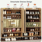 ONBRILL Shoe Cabinet with Cross Molding Doors, 6-Tier Shoe Storage Cabinet with 3 Adjustable Shelves and Metal Legs, 45'' Tall Shoes Rack Organizer Cabinet for Entryway, Front Door, Natural Oak