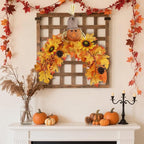 winemana 31.5in Outdoor Fall Decor for Mailbox, Lighted Fall Swag with 8 Modes & Timer, Autumn Scarecrow & Sunflower Thanksgiving Table Centerpiece Decorations