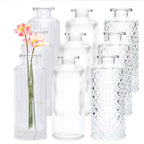 Brajttt Glass Bud Vase Set in Bulk, 9pcs Mini Vintage Flower Vases for Wedding, Clear Relief Vase for Centerpieces,Home Table Flower Decor, Party Decorations