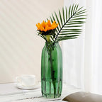 Green Glass Vase for Flowers Bud Tall Glass Vases,H-12.0" Simple Striped Design for Home Floor Decor,Farmhouse Decor, Centerpiece Coffee Table Decorations (Green 12.0IN)