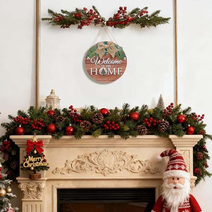 Giftgarden Welcome Home Sign for Front Door with 14 Changeable Icons, Seasonal Door Wreaths Outdoor Porch Decor, All Season Holiday Housewarming Gift