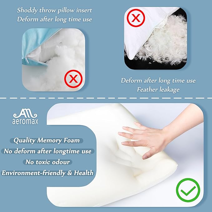AM AEROMAX 18 ×18 Pillow Insert (Pack of 2) Memory Foam Throw Pillow Insert Sham Square for Decorative Cushion Bed Couch Sofa Without Deform After Longtime Use
