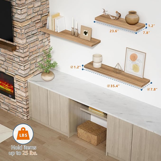 Harwaya Light Wood Floating Shelves for Wall 36 Inch x 8 Deep, Extra Large Wall Shelf for Bedroom Living Room Books, Long Hanging Shelves for Office Bookshelf Art Decor (Light Brown Color, Set of 2)
