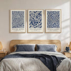Framed William Morris Wall Art Set of 3, Large Vintage Blue Botanical Floral Canvas Prints, Farmhouse Aesthetic Wall Decor for Living Room Bedroom Hallway Office, 16x24 Inch