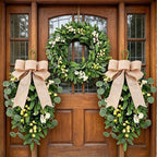 3 PCS Artificial Green Eucalyptus Wreaths for Front Door Spring Summer Greenery Teardrop Swag with Eucalyptus Leaves Olives Mixed Berry for Indoor Outdoor Farmhouse Home Wall Festival Wedding Decor
