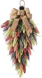Glitzhome 28" Heather Teardrop, Spring Summer Artificial Swag Wreath for Front Door Wall Mantel and Window Decor