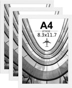 KTKDE A4 Picture Frame Set of 3,White Wooden Photo Frame for Certificate Poster and Photo, Horizontal or Vertical Formats 8.3x11.7 Frame with Shatter Resistant Plexiglass Home Decor best gift