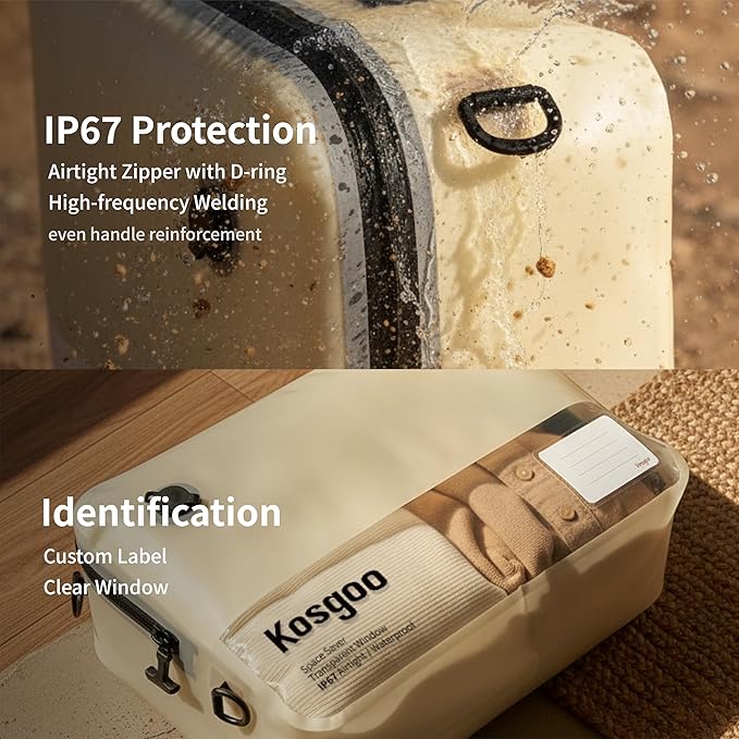 Vacuum Compression Bags for Travel with Pump 180° Open Vacuum Seal Bags for Carry-on Luggage Home Storage, IP67 Waterproof Space Saver Storage Bag (1 Large Pack + Pump Beige)