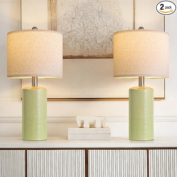 G-SAFAVA 20.5" Small Table Lamps for Living Room Lamp Set of 2 Ceramic Lamps for Bedroom Bedside Lamps Modern Boho Lamps for Night Stands Farmhouse Nightstand Lamp Side End Table Lamp, Light Green