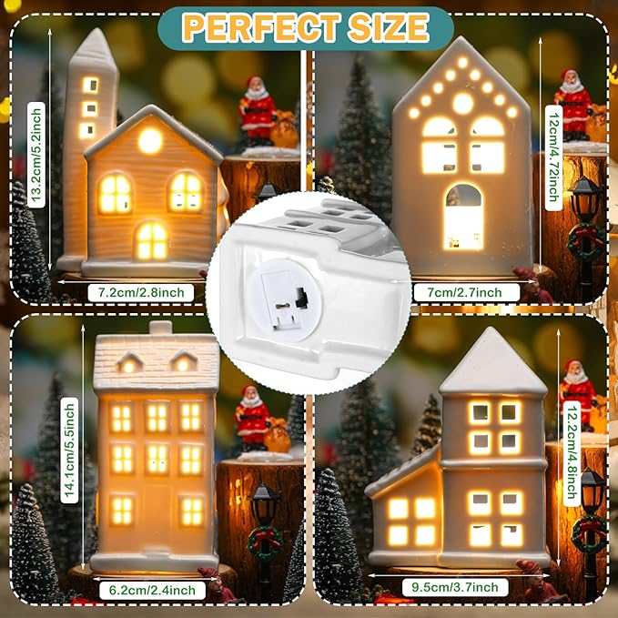 Soaoo 25 Pieces Christmas Village Sets Xmas Led Lighted Christmas Village Houses Mini Xmas Figurines Miniature for Collection Tabletop Mantel Shelf Indoor Accessories