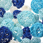 Patelai 36 Pcs Wicker Rattan Balls Decorative Balls for Vase Centerpiece Bowls Orbs Filler for Home Decor,4 Sizes(White, Blue Series,2.4'',2'',1.6'',1.2'')