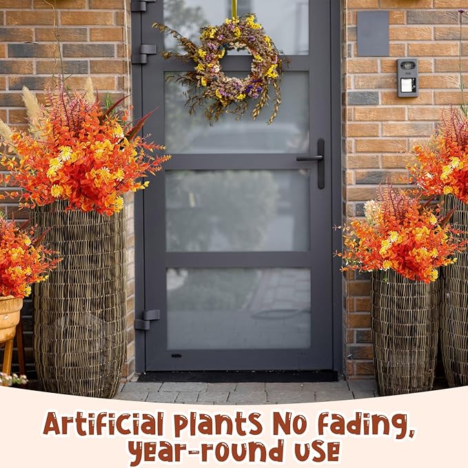 22 Bundles Artificial Fall Flowers for Outdoor Decoration, 9 Styles Autumn Thanksgiving Halloween Decor with Persian Leaves, Lavender, Eucalyptus, Maple Leaves for Window Box Patio Fireplace Decor