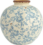Creative Co-Op DF2720 8" H Terracotta Floral Transferware Pattern & Crackle Finish Vase, Blue