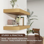 Venusmiles Floating Shelves for Wall, 30" W x 12" D x 2" H, 2 Pack of Long Wall Mounted Engineered Wood Shelves with Invisible Brackets for Living Room, Bedroom, Bathroom, Kitchen Decor, Oak