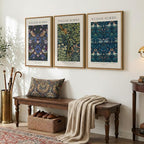 Large Framed Vintage William Morris Wall Art for Living Room, 3 Pieces Strawberry Thief Canvas Artwork for Walls, Retro Classic Floral Illustrations Paintings Pictures for Bedroom, Dining Room, Hallway, Office Wall Decor, Total Size 30x60 in