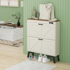 TaoHFE Farmhouse Small Shoe Cabinet Storage for Entryway,Deodorizing Shoe Organizer Cabinet Storage with 2 Flip Drawers,White flip Drawer Shoe Cabinet Hidden Cabinet Foyer,Hallway