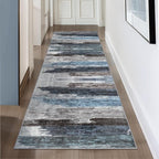 Ciicool 2'6"x8' Washable Runner Rug, Modern Abstract Hallway Rugs Runner, Non-Slip Thin Accent Rug Lightweight Navy Grey Print Distressed Carpet for Laundry Entryway Bedroom Kitchen Indoor