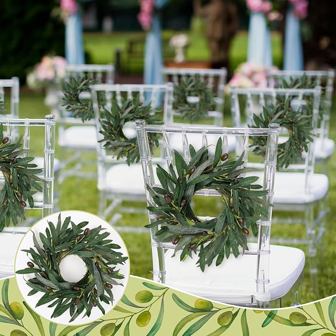 4 Pcs Artificial Green Olive Wreaths Greenery Wreath with Olive Leaves Mini Green Kitchen Cabinet Wreaths Swag Spring Summer Wreath for Front Door Porch Wall Window Farmhouse Wedding Decoration