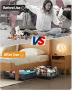 Under Bed Storage with Wheels, Foldable Pattern Carved Metal Under Bed Storage Containers, 60L Rolling Underbed Storage, Easy Assembly Under The Bed Storage for Shoes, Clothes, Blankets...