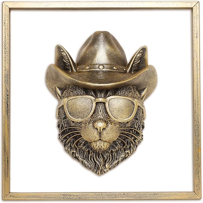 Newinhome Animal Heads Wall Decor (Includes Metal Frame) Resin Animals Sculptures Head Wall Hanging Decoration Gold vintage Wall Sculpture for Living Room Bedroom Office(Bobcat)