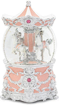 Carousel Music Box Silver & Pink Christmas Snow Globes, 8.3" Rotate Carousel Snow Globe for Kids & Adults, Classic Wind up Musical Snow Globe Valentines Day Gifts for Women Girls Carousel Horse Decor