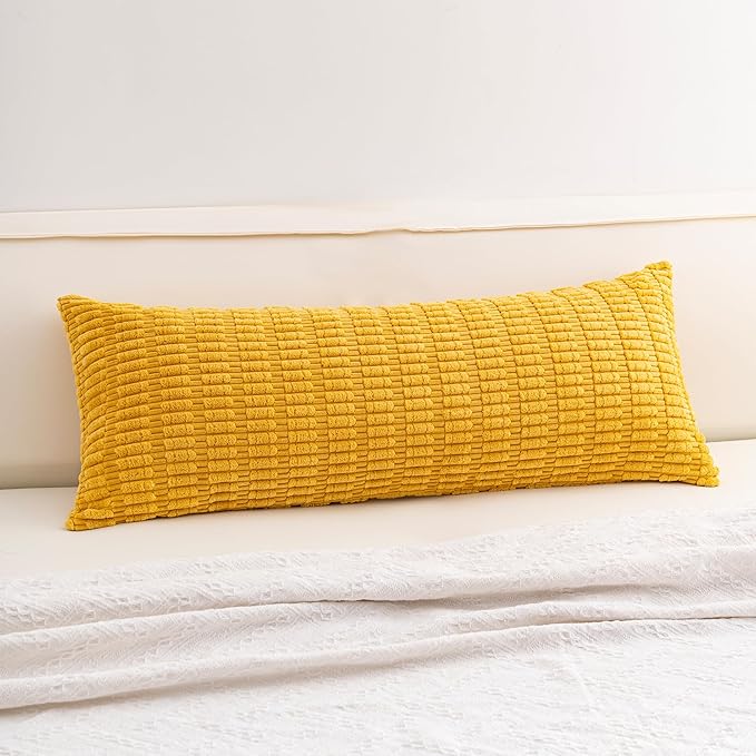 Aegero Corduroy Decorative Throw Pillow Covers 14x36 Inch Soft Striped Pillow Covers Modern Farmhouse Home Decor for Sofa Living Room Couch Bed（Yellow）