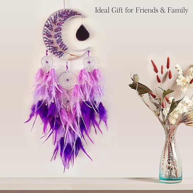 Dream Catchers,Dream Catchers for Adults,Purple Dream Catcher,Dream Catcher for Girls,Purple Crystal Tree Life,Chakra Gemstone Agate Stone,Home Ornaments Craft Gift