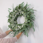 26'' Eucalyptus and Babys Breath Flowers Wreath for Front Door - Large Artificial Greenery Outdoor Wreath for Porch,Window,Farmhouse,Home,Hanging Decor- Spring, Summer, All Seasons (Green-White)