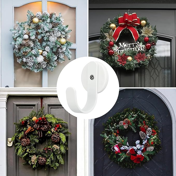 Magnetic Wreath Hanger, Heavy Duty Magnets with Hook for Refrigerator, Christmas Decoration Magnetic Hooks for Metal Front Door, Cruise Hook Hanger for Hanging Cabins Grill Coat Pattern (White - 4PCS)