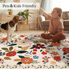 U'Artlines 6x9ft Floral Area Rug, Machine Washable Ultra Soft Low Pile Non Slip Non Shedding Accent Floor Carpet for Living Room, Bedroom, Dining Room, Office (Beige)