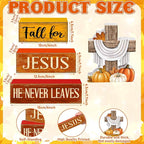 Lineshading 4 Pcs Fall Decoration for Home Rustic Fall Religious Wooden Stacked Sign Decor - Cross & Pumpkin Themed Table Decoration with Faith Quotes Thanksgiving Tiered Tray Decor for Office Church
