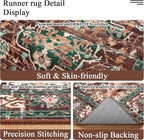 U'Artlines 3' x 14' Boho Hallway Runner Rug, Rust Non Slip Washable Vintage Farmhouse Accent Rug Carpet for Kitchen Entryway Laundry and Living Room (Rust＆Teal)