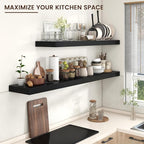 Venusmiles Floating Shelves for Wall, 55 Inch Wide x 12 Inch Deep Floating Shelves, Long Wood Floating Wall Shelf Shelves for Living Room Bathroom Bedroom Kitchen Home - (Black, 55" W x 12" D x 2" H)