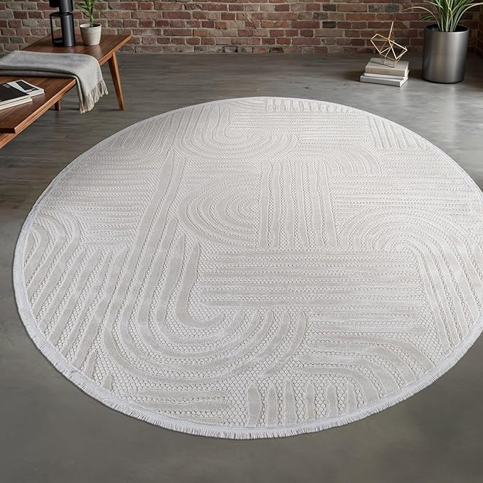 Modern Indoor Rug Orbit 4 Round Area Rugs for Living Room Luxury Kitchen Bedroom Durable Soft Geometric Durable Low and High Pile Stain Resistant Non Shedding Area Carpet 4 Round