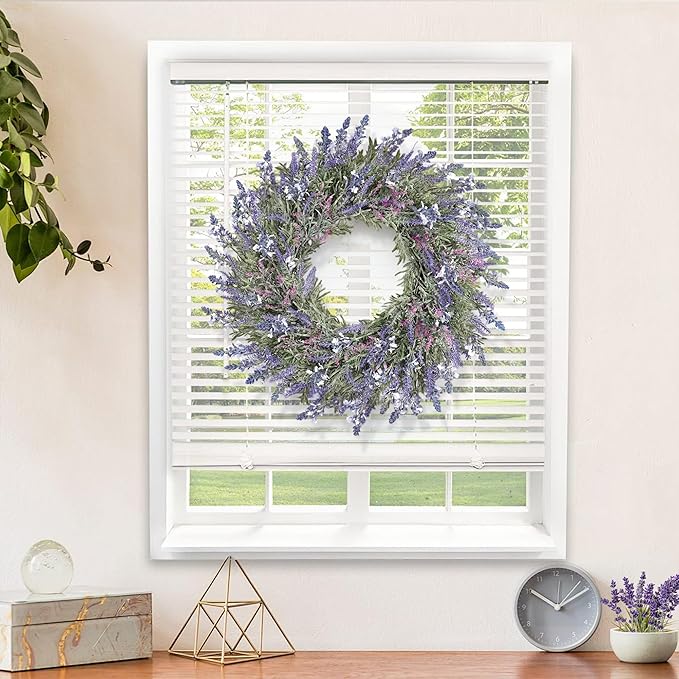 Large Summer Wreaths for Front Door Lavender Wreath for Front Door Spring Easter Artificial Farmhouse Wreaths for Wall Window Party Wedding Porch Room Home Decor(24 Inch)