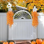 Homsunny Artificial Fall Flowers for Outdoors Fake Flowers UV Resistant 2PCS Fall Mums Flowers for Home Patio Balcony Yard Porch, Orange and Sunset Red