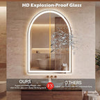 Sweetcrispy 28“x 36” LED Bathroom Backlit Mirror with Lights, Arched Vanity Mirror with Anti-Fog, Dimmable, 3-Color Light, Memory Function, Tempered Glass