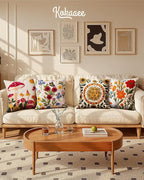 Embroidered Throw Pillow Covers 18x18 Inch - Set of 2 Summer Spring Boho Decorative Pillow Covers with Zipper for Living Room Couch Sofa Bed Aesthetic Design Flower Cluster Cushion Pillowcases