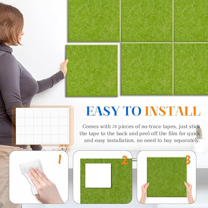 DOLLAR BOSS Large Cork Board for Wall 48" x 36" x 0.5" Bulletin Board 12 Packs Corkboard Tiles Self Adhesive Felt Wall Tiles for Office Home School, Green