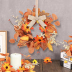 4 Pcs 3 Inch Fall Floral Wreaths Autumn Harvest Sunflowers Pumpkins Leaves Berries Hanging Candle Rings Wreath Mini Thanksgiving Table Centerpiece Wreath for Pillar Cabinets Farmhouse Decoration