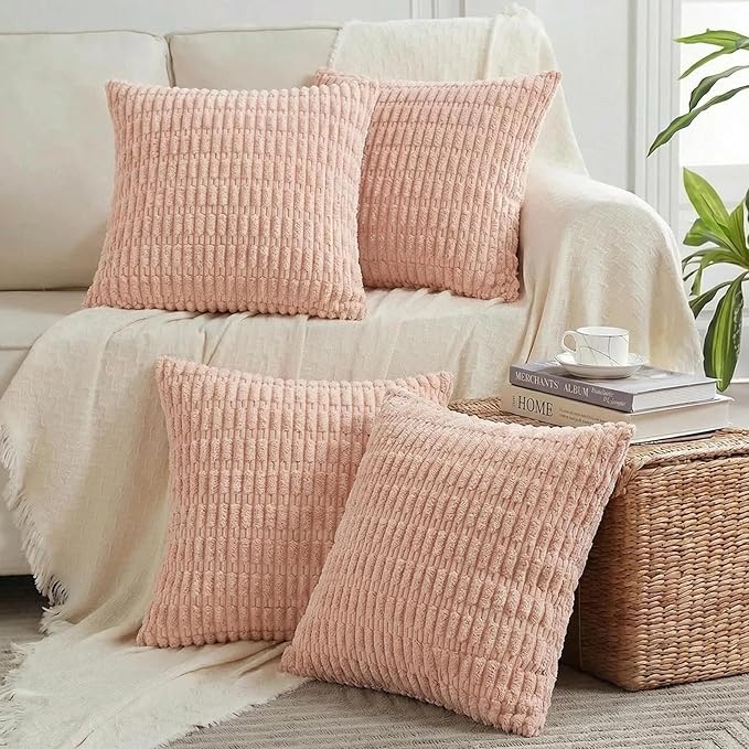 Fancy Homi 4 Packs Decorative Throw Pillow Covers for Living Room Couch Bed, Modern Farmhouse Boho Home Décor Accent Cushion Case, 20" x 20", Blush Pink