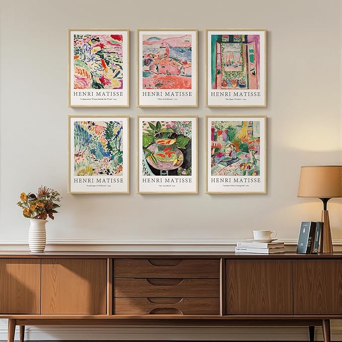 Framed Matisse Wall Art for Living Room, 6 Pieces Abstract Colorful Canvas Artwork for Walls, Henri Matisse Vintage Boho Landscape Pictures for Bedroom, Dining Room, Hallway, Home Office Decor 11x14