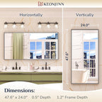 Keonjinn 48 x 24 Inch Black Bathroom Mirrors for Over Sink Bathroom Vanity Mirror for Wall Metal Frame Rectangle Mirror Large Square Corner Matte Black Mirror Full Length Mirror(Horizontal/Vertical)