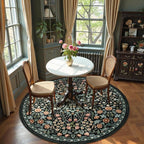 Moynesa Floral Round Area Rugs 6ft, Washable Boho Round Living Room Rug, Non Slip Soft Large Circle Rugs for Dining Room, Botanical Ultra Thin Floor Carpet for Bedroom Kitchen, Black